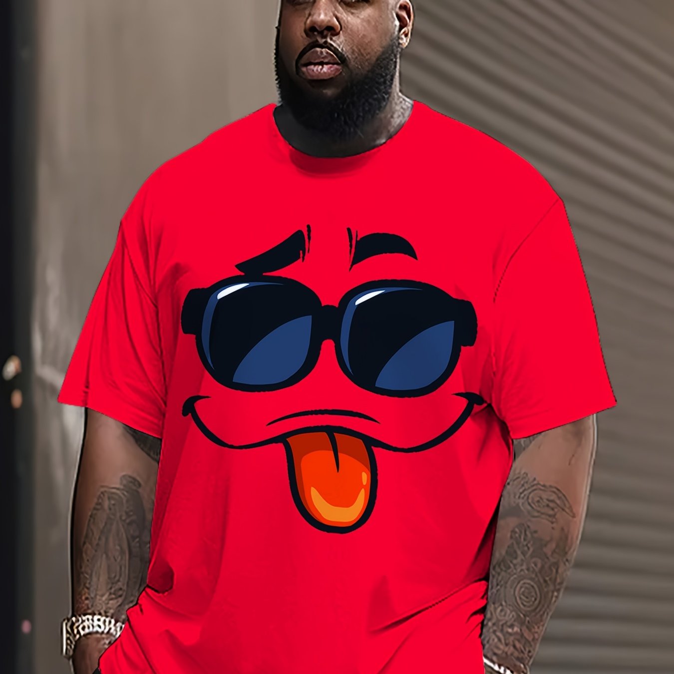 Men's Plus Size 3D Smile Face Print T-Shirt Casual Crew Neck Short Sleeve Polyester Blend