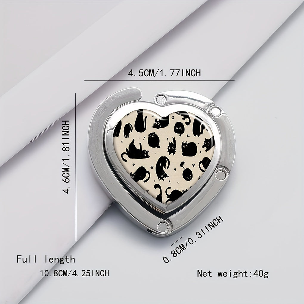 Yurak shaklidagi bukiladigan sumka osgichi - Zink qotishmasidan tayyorlangan, zamonaviy vintage uslubida, sumkalar va kalitlar uchun stol usti osgich, sevimli mushuk dizayni bilan.