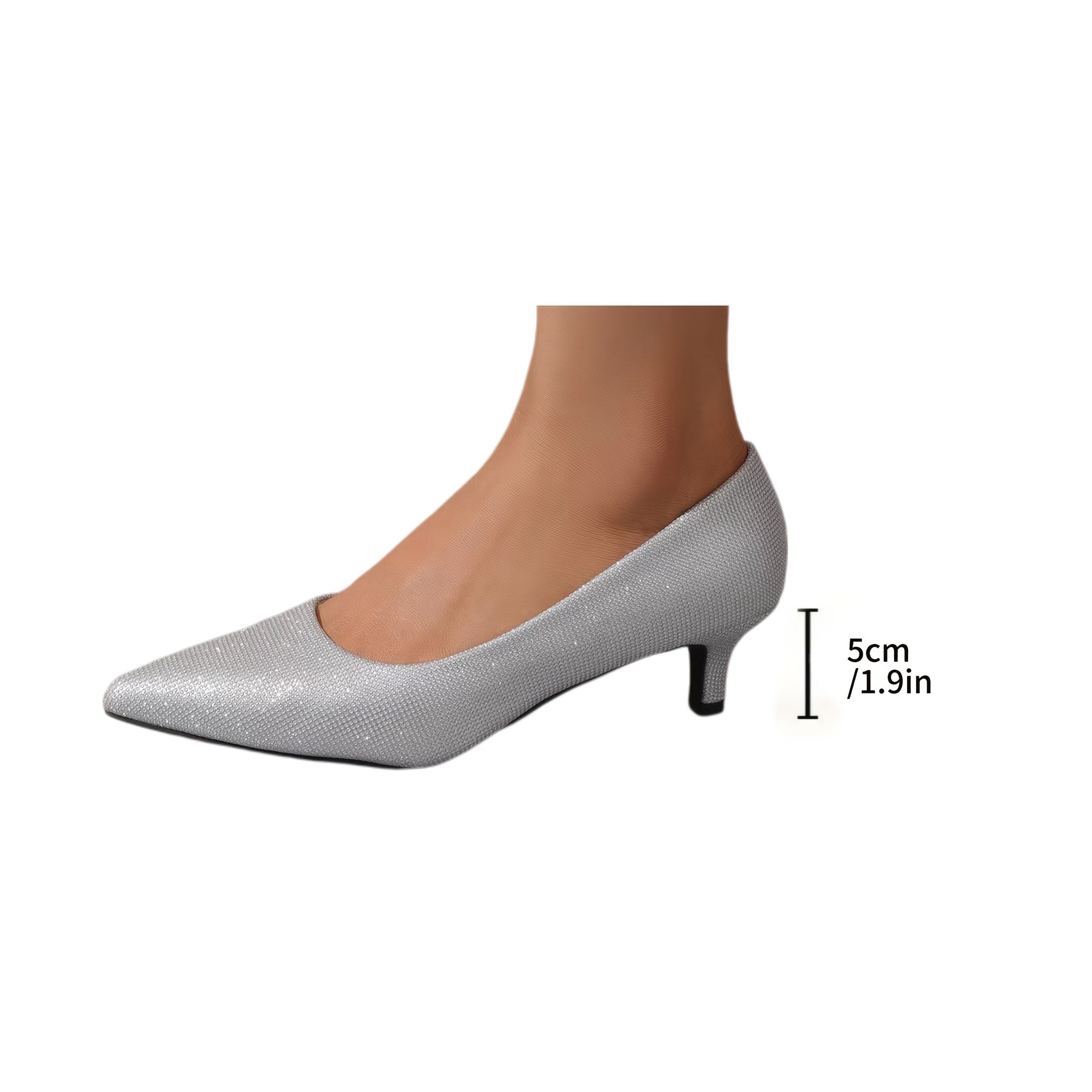 Women's Silver Mid-Heel Pumps with Pointed Toes for Parties and Weddings