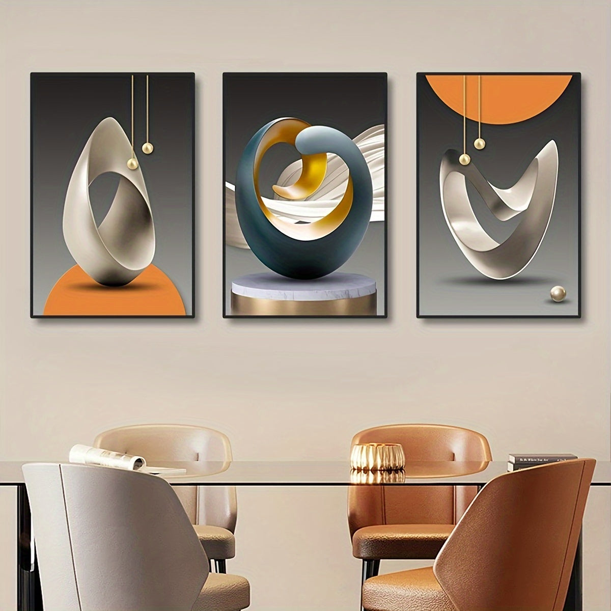 Set of 3 Modern Canvas Posters Abstract Geometric Wall Art No Frames