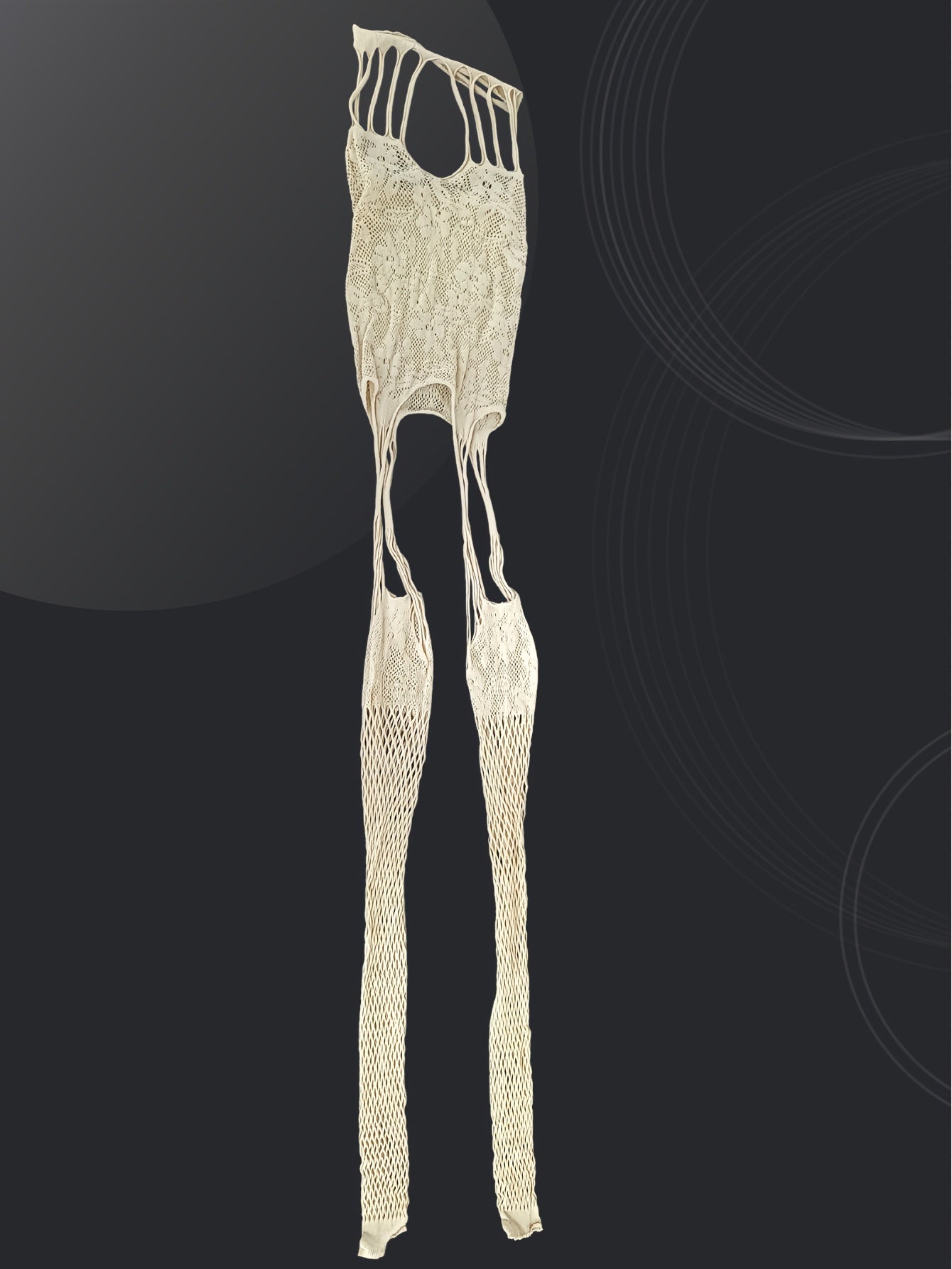 Body de lencería para mujer de jacquard con abertura en la entrepierna, medias de red y vestido con liga