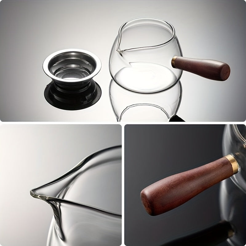 Clear Glass Espresso Pot with Wooden Handle for Coffee and Milk Heating