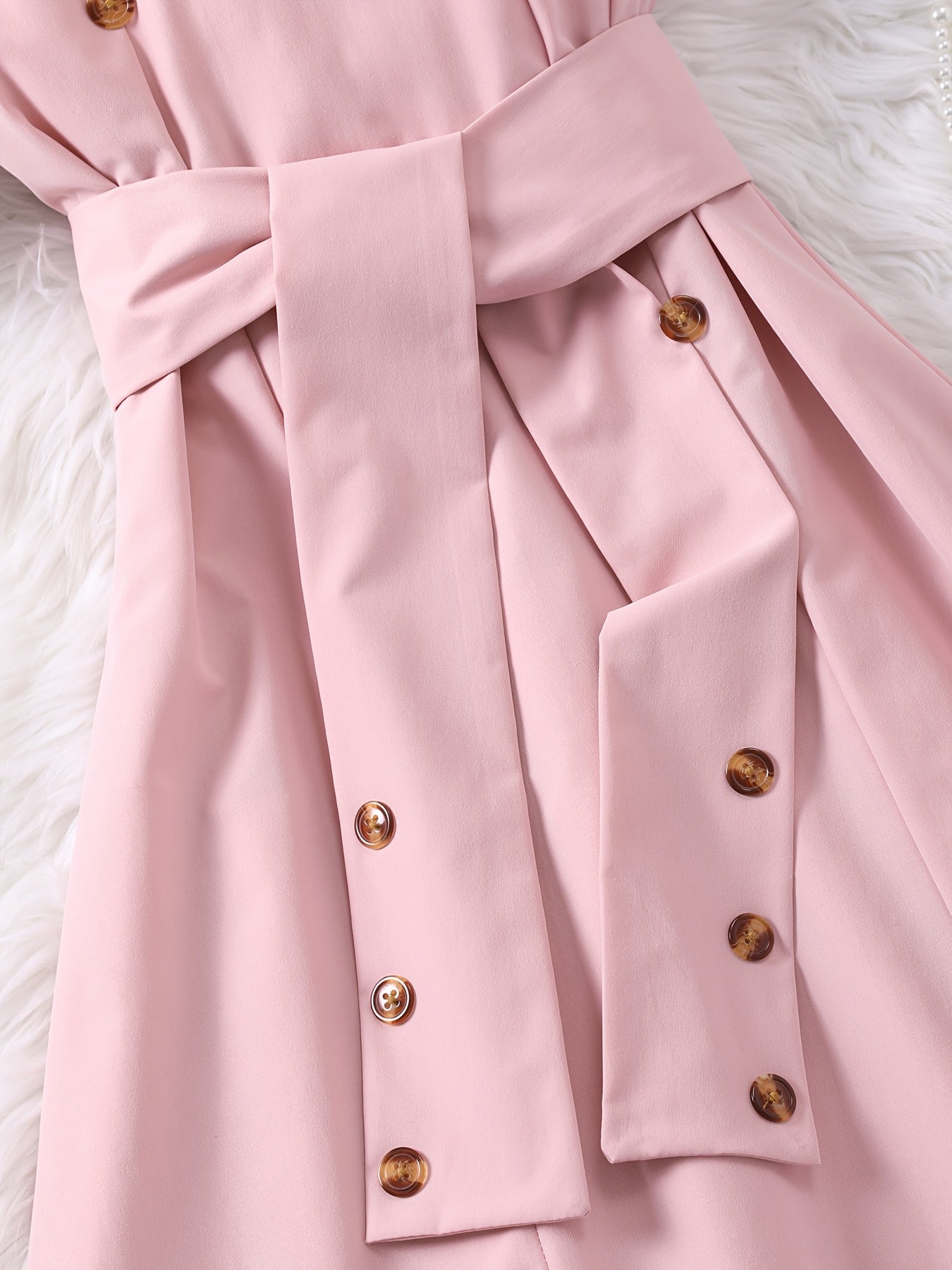 Girls Summer Dress Short Sleeve Collared Beige White Leopard Buttons Belt Casual Polyester