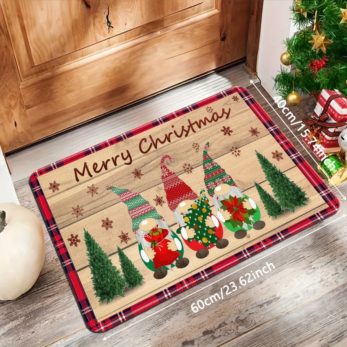 Christmas Rug Pad Non-Slip Polyester Flannel Velvet Rectangular Floor Mat