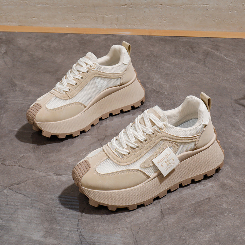 Women's Breathable Lightweight Chunky Sneakers Casual Low-Top Shoes Black White