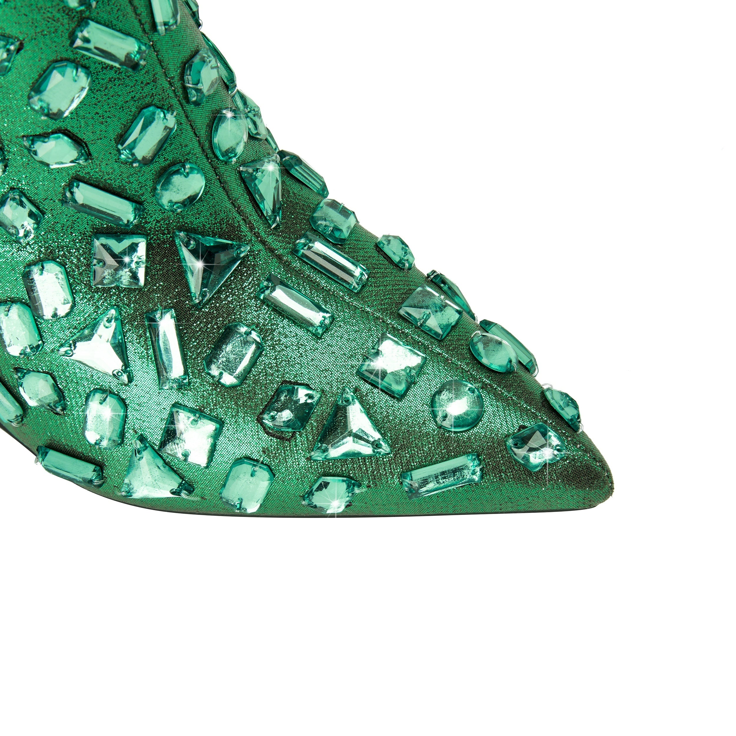 Women's Handmade Rhinestone Pointed Toe Slim Short Boots Nude