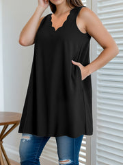 Women's Sleeveless Maxi Tank Top with Pockets V-Neck Solid Polyester Spandex