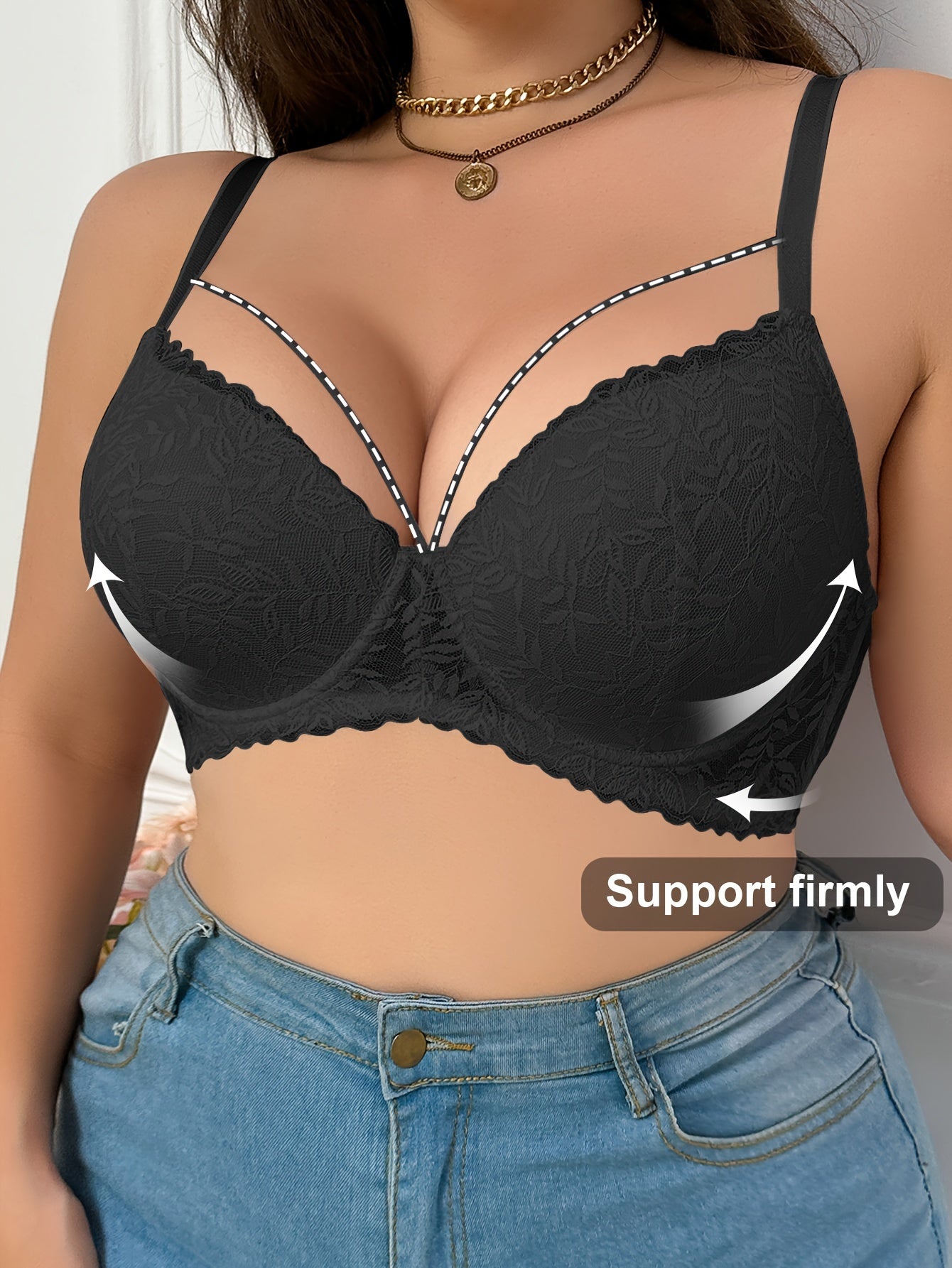Women's Large Size Steel Ring Support Underwire Bra for Sagging Prevention