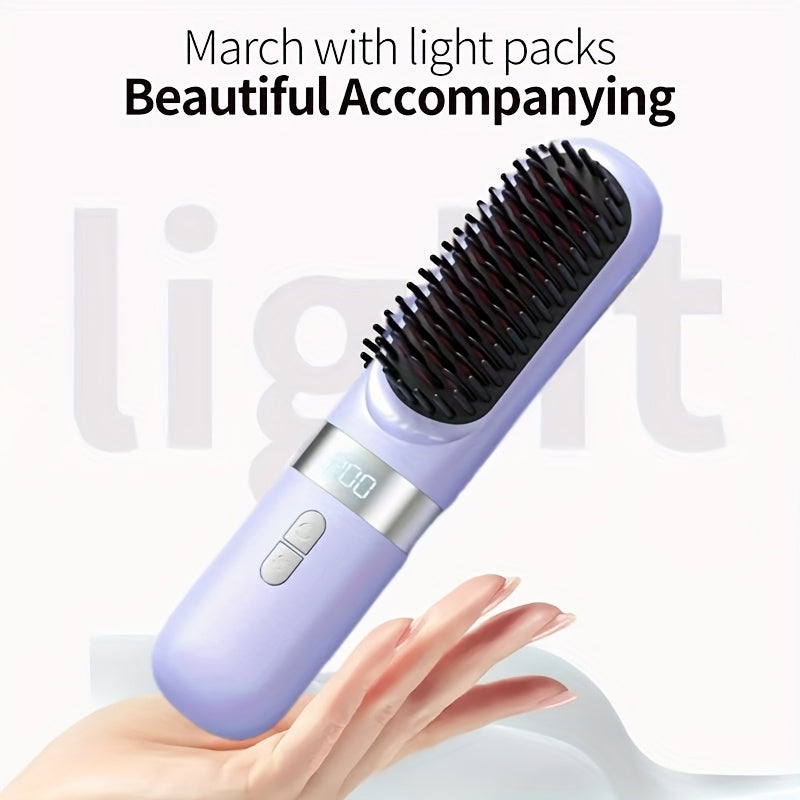 Travel-size cordless hair straightener brush for women fast heating USB rechargeable