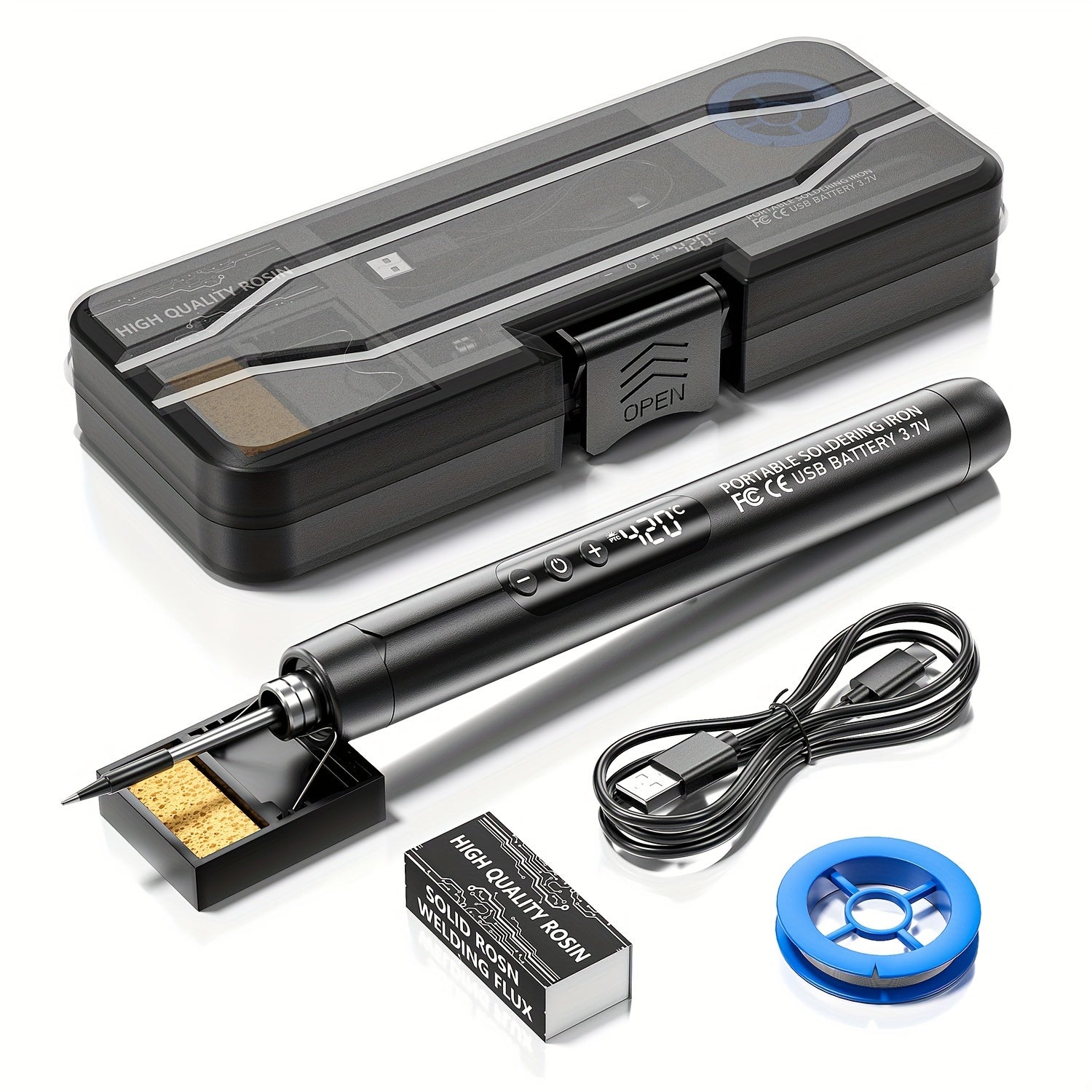 Blivrig USB Payvandlash Temir Pistolet To'plami, Raqamli Ko'rsatkich, Moslashtiriladigan Harorat Boshqaruvi, Keramika Isitish Elementi, Qayta Zaryadlanadigan 1000mAh Li-ion Batareya, USB Quvvatlangan, Rosin va Payvandlashni O'z Ichiga Oladi