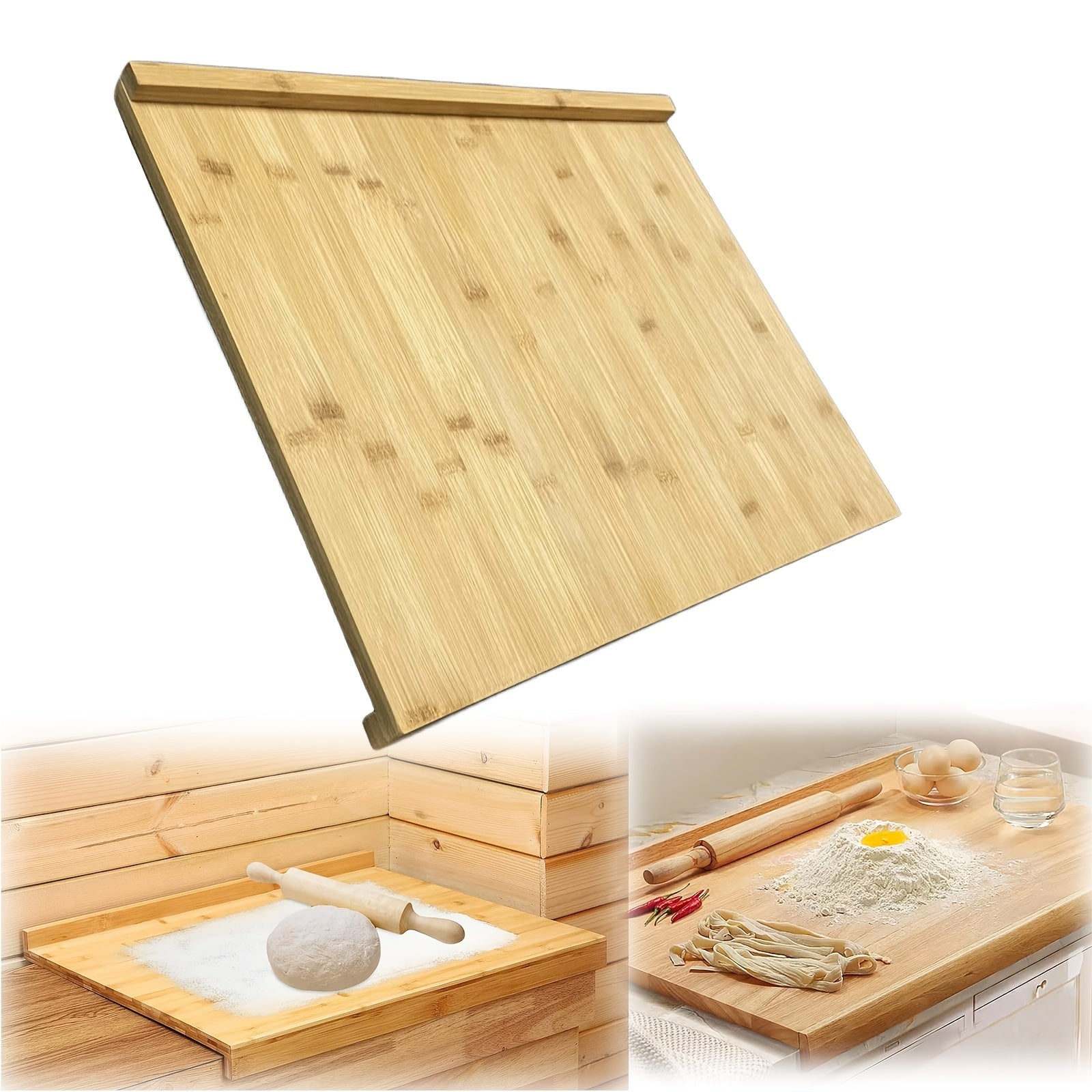 Large Reversible Bamboo Pastry Board 50.8x40.64cm Kitchen Cutting Countertop Edge