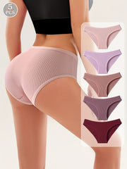 Women's Purple Ribbed Triangle Panties 5-Pack Cotton Comfortable Lingerie