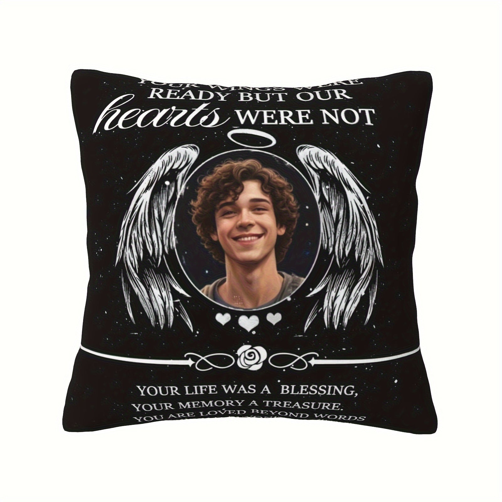 Personalized Memorial Pillow with Angel Wings Design Custom Photo Pillowcase Sentimental Memory Pillow for Adults