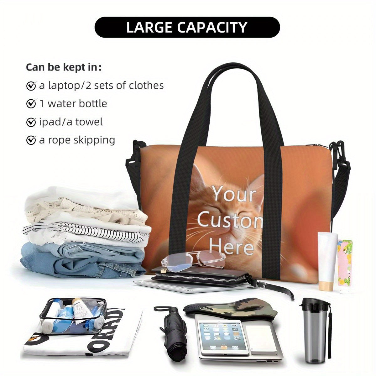 Personalized Duffle Bag with Custom Photo and Text Lightweight Sports Travel Bag for Men and Women