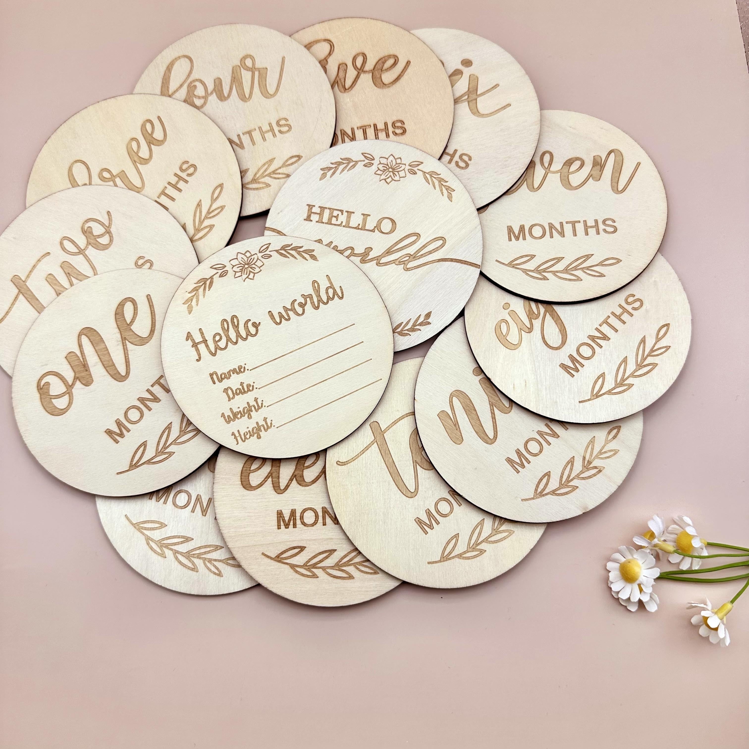 Набор из 14 деревянных памятных знаков для первого года малыша и объявлений о рождении