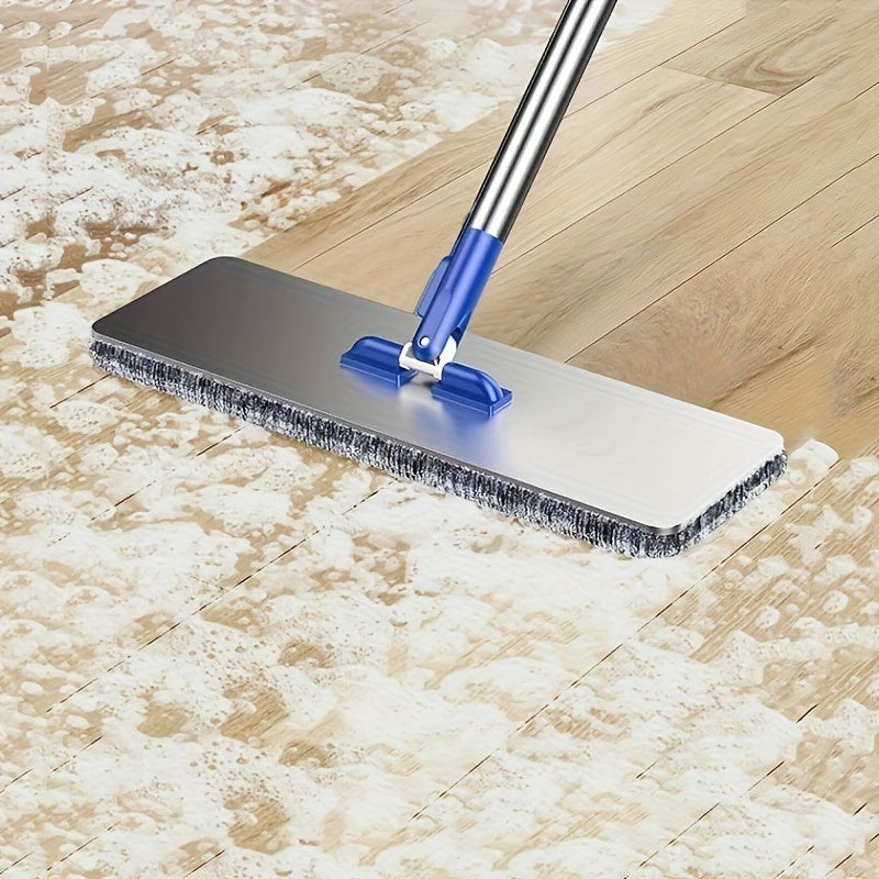 Набор для уборки из нержавеющей стали с ведром - включает в себя швабру с плоской насадкой для мытья без рук, швабру для удаления пыли, влажную и сухую уборку для плитки, мрамора и деревянных полов - полный комплект средств и инструментов для уборки