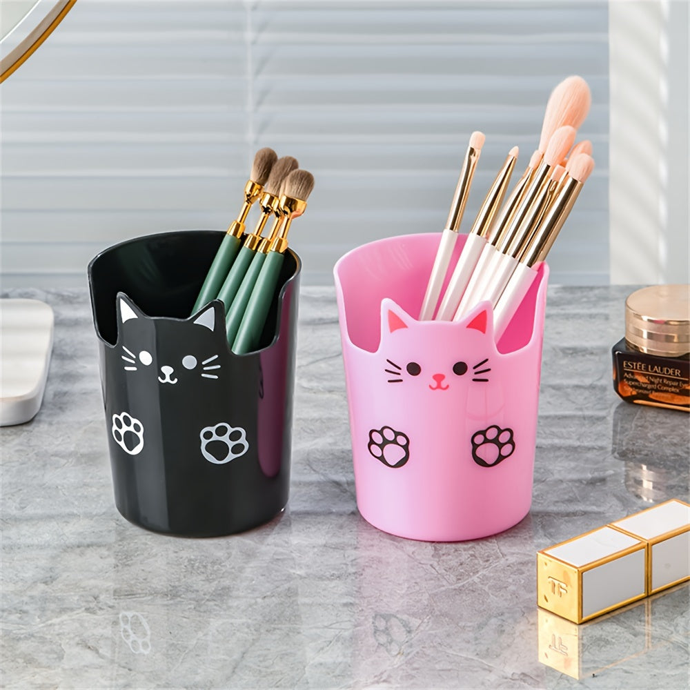 Cute Cat Design Pen Holder and Makeup Brush Storage Desktop Organizer