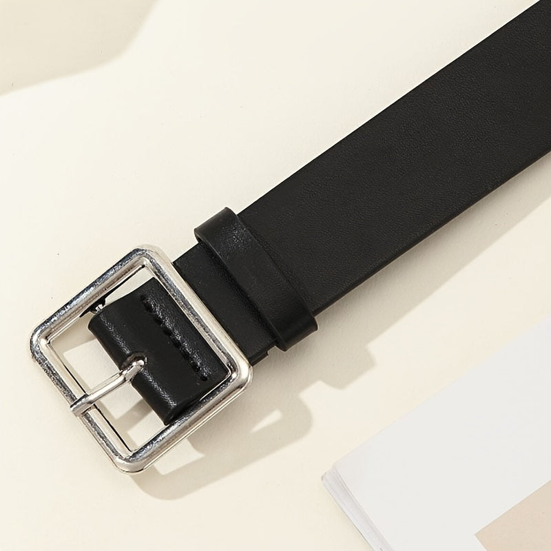 Women's Black PU Leather Belt with Pin Buckle for Daily Wear