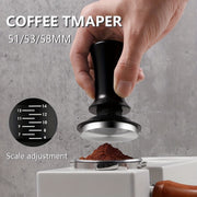 Juego de tamper para espresso de acero inoxidable con base plana de 51/53/58mm y mango con resorte
