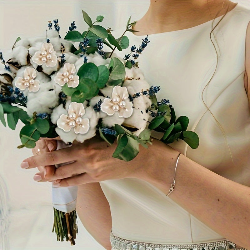 Set of 20 Faux Pearl Rhinestone Flower Button Embellishments for Jewelry Making and Crafts