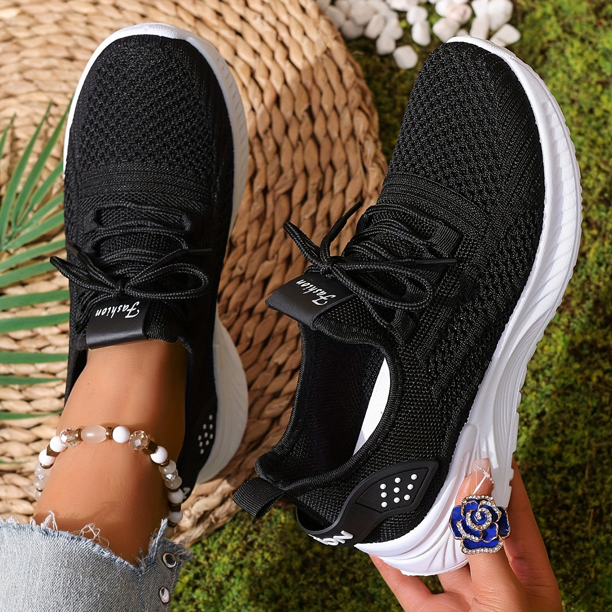 Women's Breathable Knit Sneakers Lightweight Casual Running Shoes Beige White Red