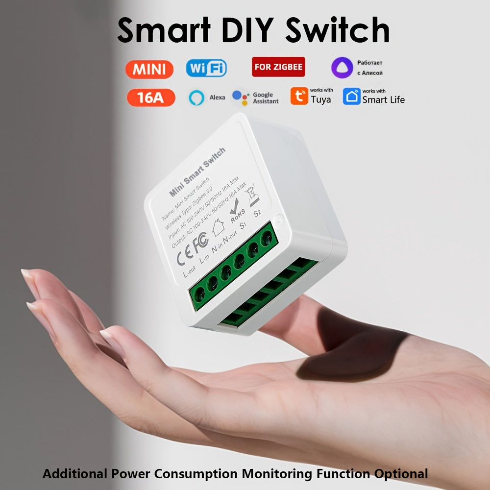 Interruptor inteligente de potencia WiFi ZigBee de 2 vías Mini 16A, control por app y voz para electrónica