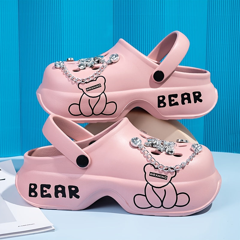 Women's Pink Bear-Themed EVA Slippers Soft Comfortable All-Season Fashion