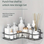 Estante de baño de metal para pared, sin taladro, organizador para artículos de tocador y suministros de cocina
