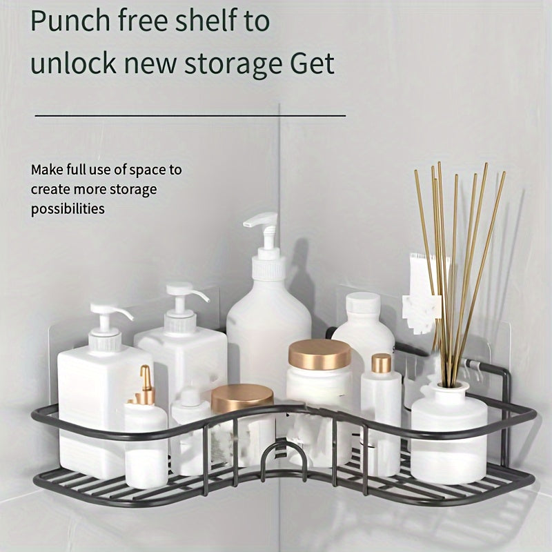 Estante de baño de metal para pared, sin taladro, organizador para artículos de tocador y suministros de cocina