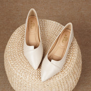 Women's Pointed Toe Flats Beige PU Slip-On Shoe All-Season Comfort