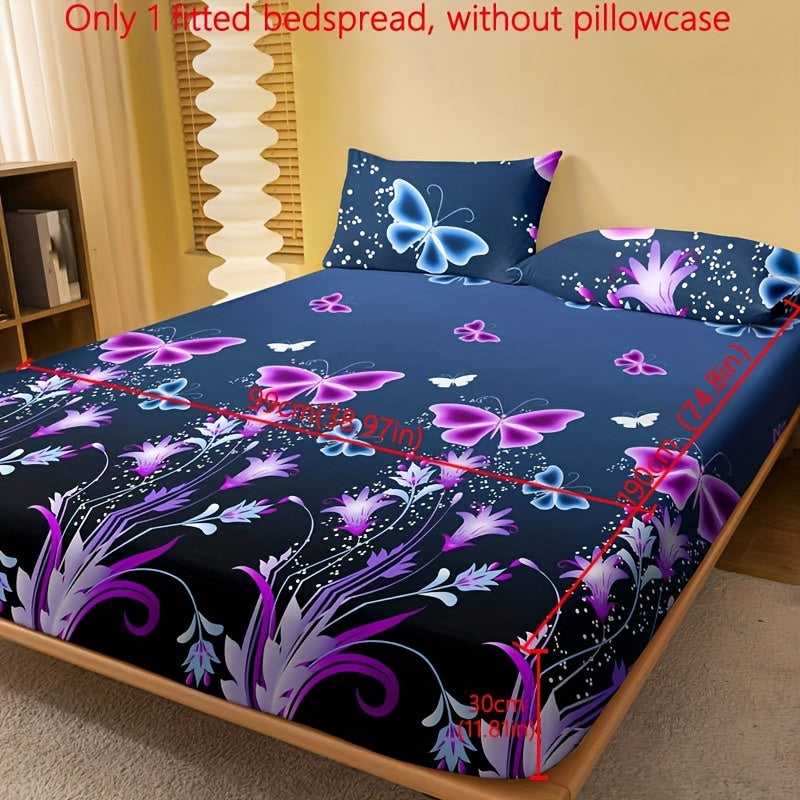 Butterfly Floral Print Fitted Sheet Soft Cozy Bedding Deep Pocket Mattress Protector