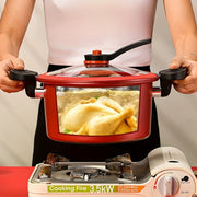 Olla a presión de acero inoxidable 24cm con tapa antiadherente, asas dobles y compatible con inducción