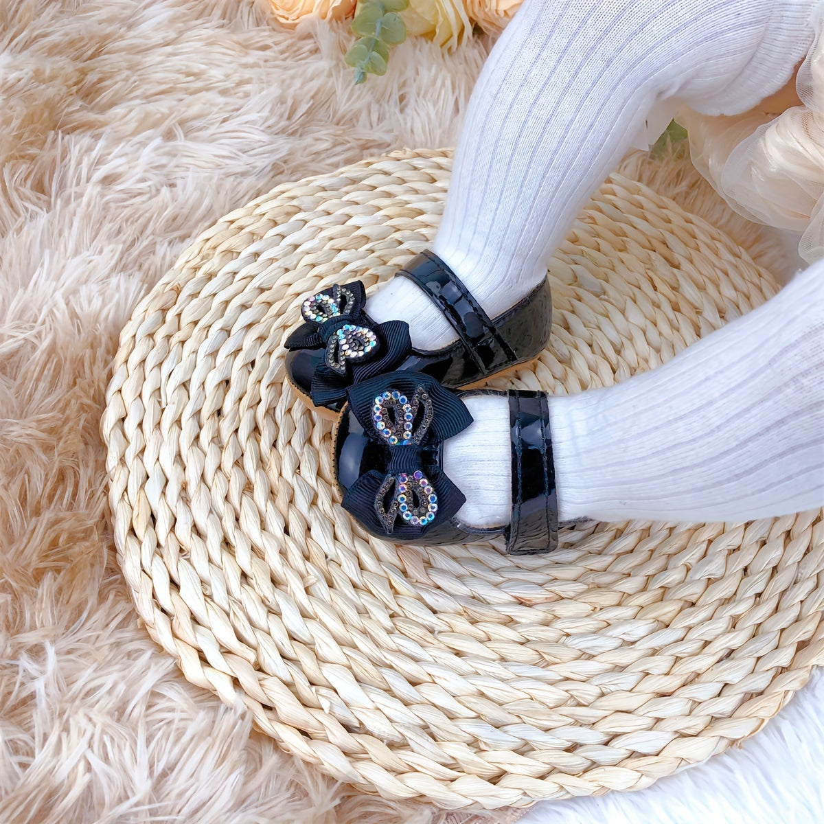 Baby Girls Mary Jane Shoes with Bowknot Non-Slip Flat Soles for Indoor Outdoor Spring Autumn