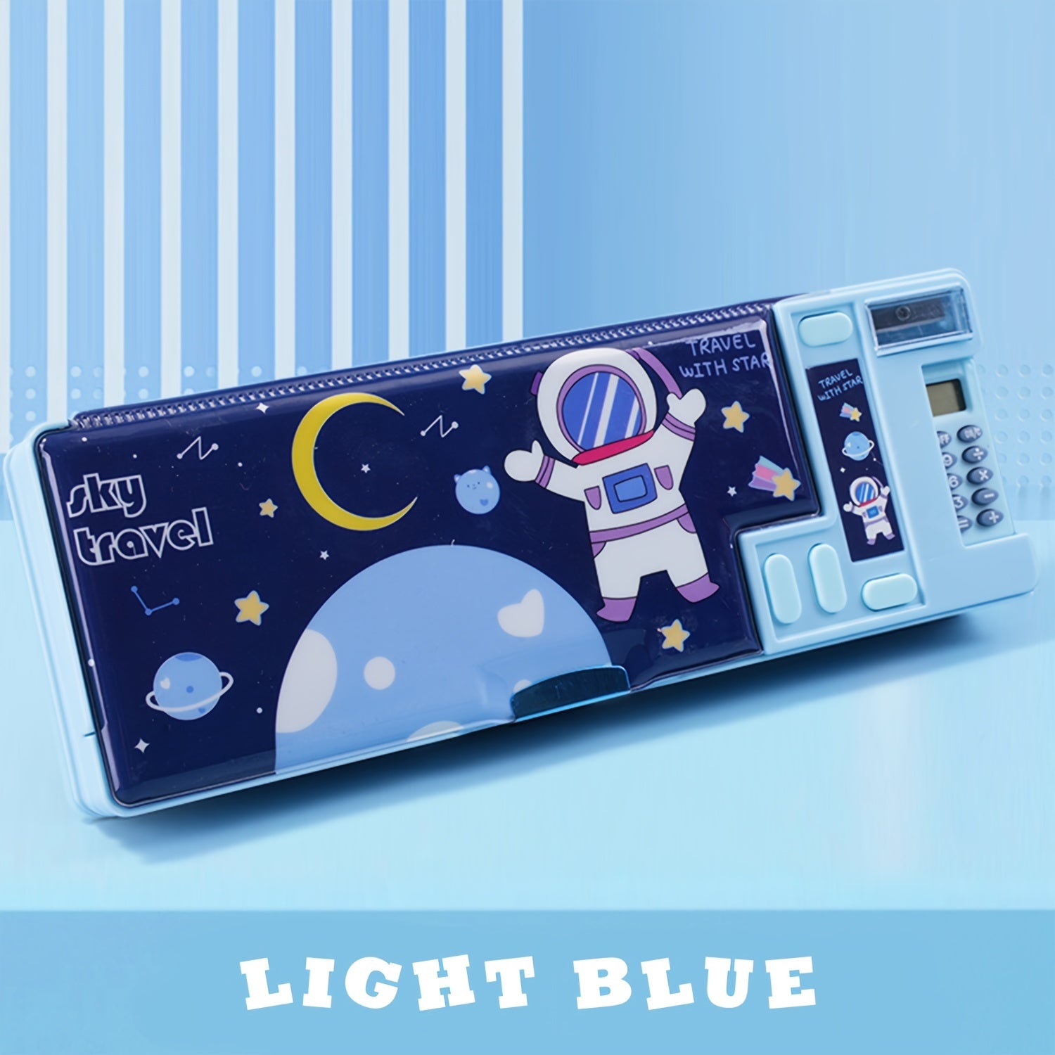 Kids Pencil Case with Calculator and Desk Organizer Pink Purple Design