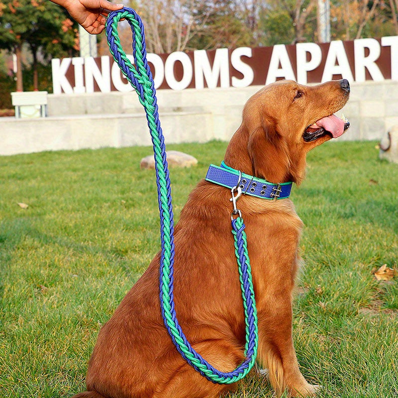 Heavy Duty Dog Collar and Leash Set with Braided Training Rope for Large Dogs