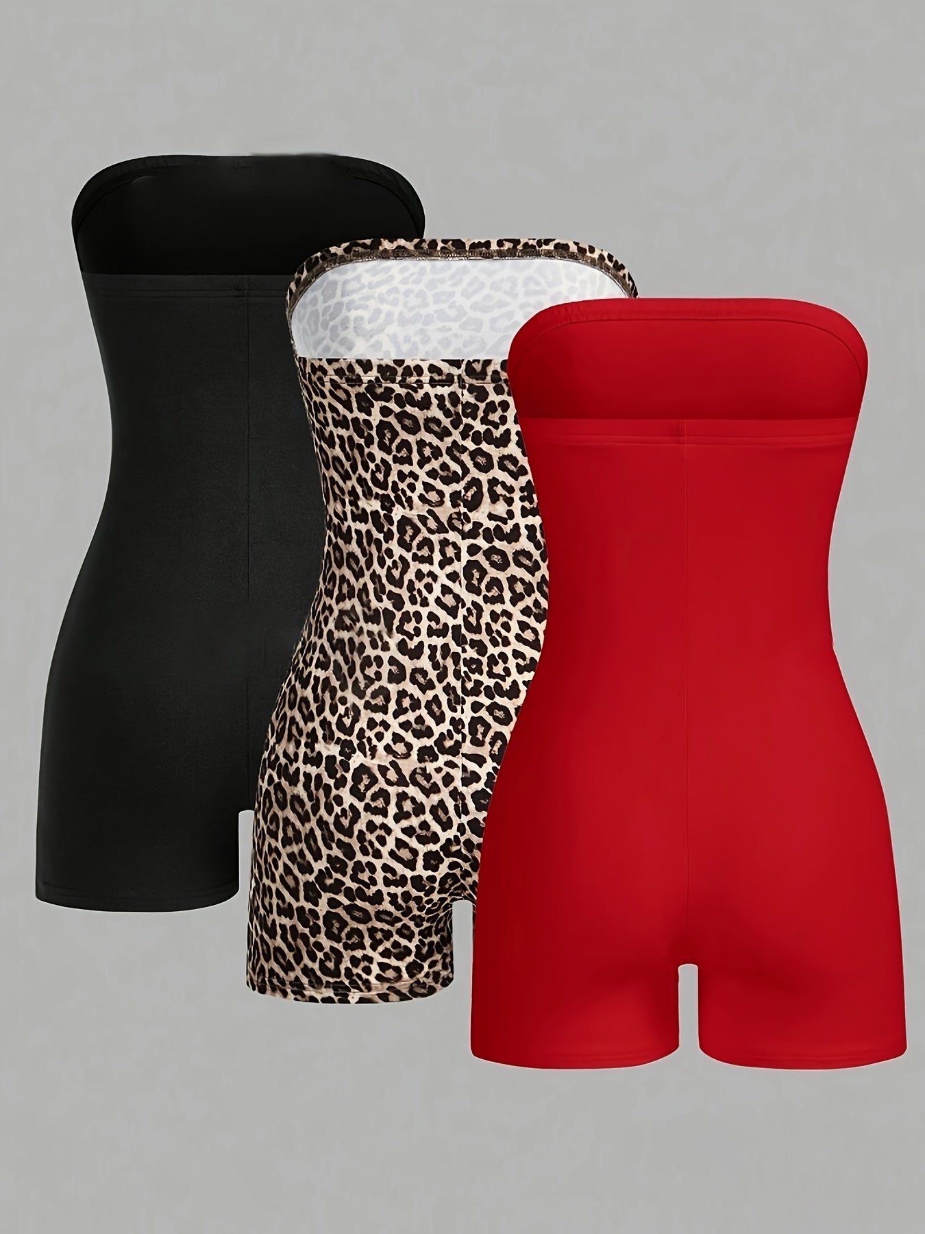 Conjunto de body sin mangas de color sólido y estampado de leopardo para mujer