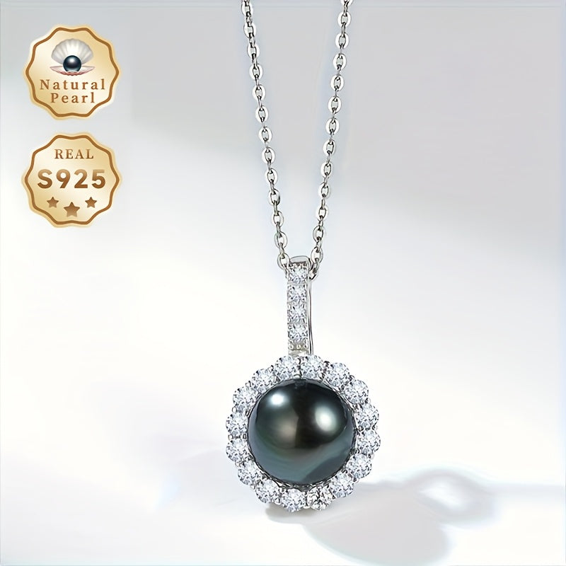 Women’s Black Pearl Necklace 8-9mm Saltwater Pearls Sterling Silver Gift Box June Birthstone Polynesian Design