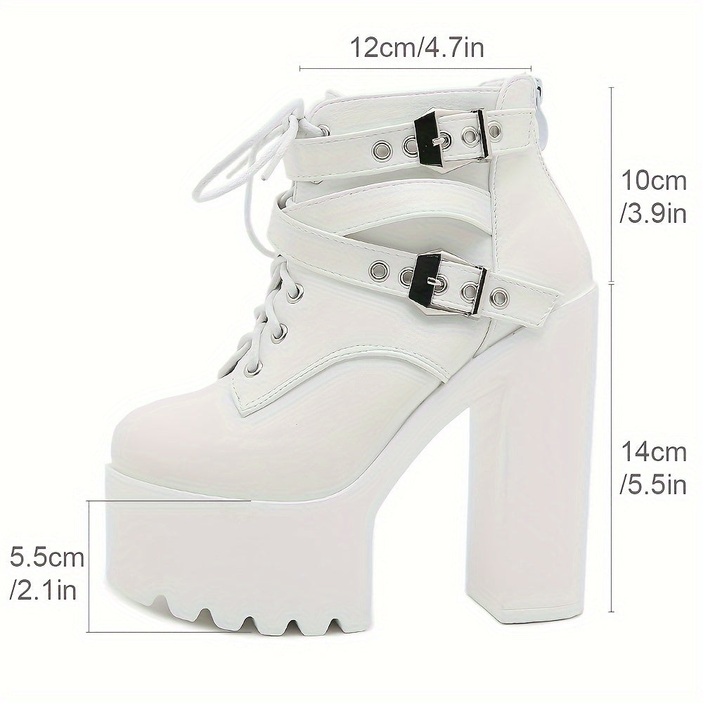 Women's Short Boots Thick Sole Buckle Heeled Nightclub Shoes