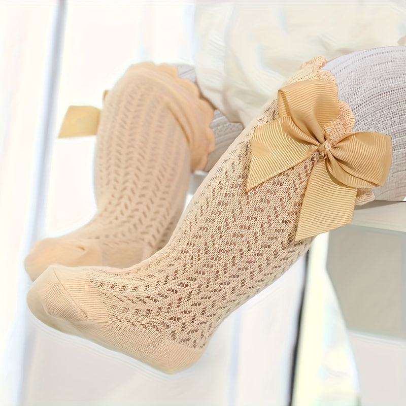 Girls' Knitted Crew Socks Mesh Cotton Blend Solid Color All-Season Kids' Socks