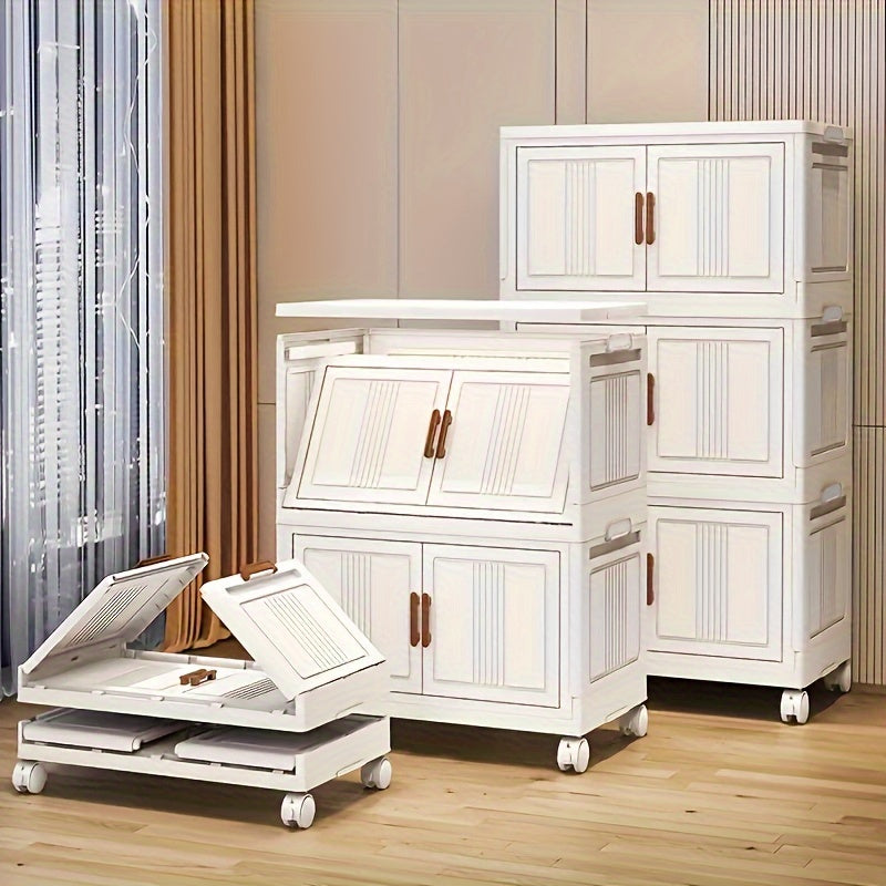 Plastic Storage Organizer with Wheels and Doors Large Capacity Stackable for Garage Basement and Playroom