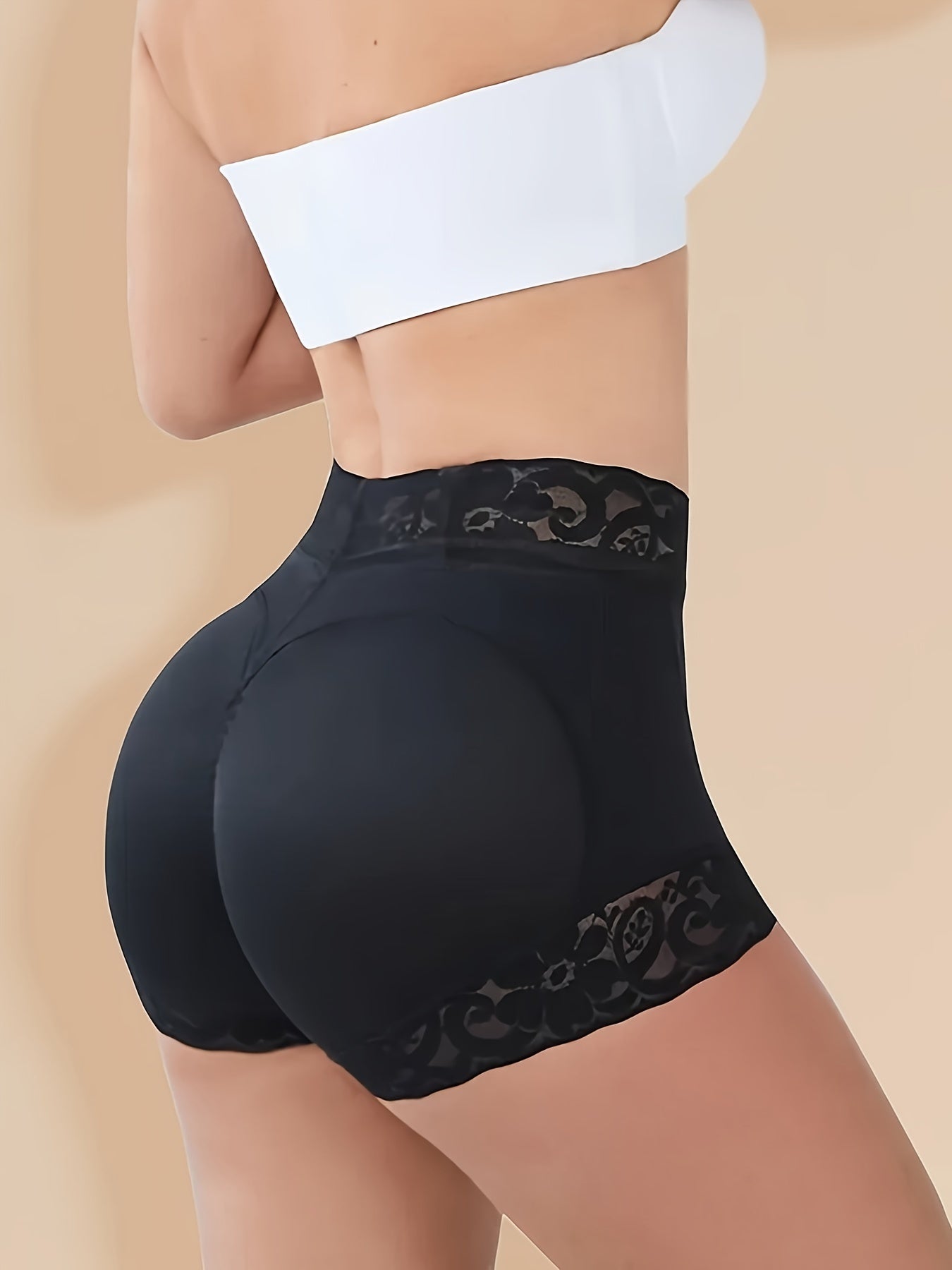 Шорты для коррекции фигуры больших размеров с кружевной отделкой, контроль живота, высокая талия, цветочный узор, дышащий нейлон с эластаном