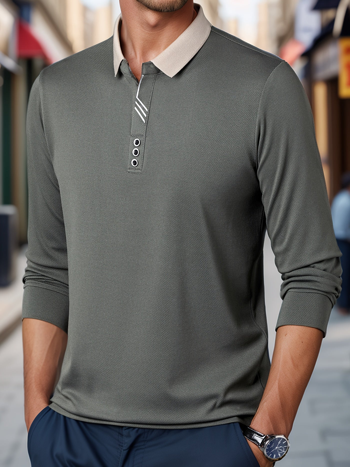 Men's Long Sleeve Golf Shirt Polyester Knit Solid Color Casual Regular Fit