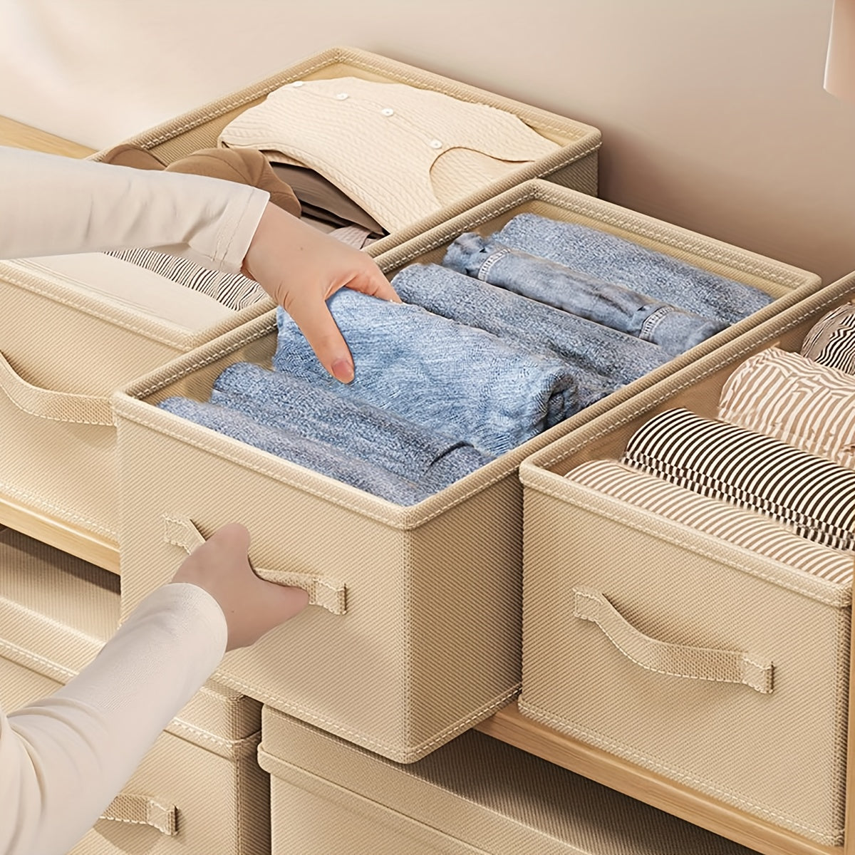 Organizador de ropa de tela plegable con almacenamiento en cajón para pantalones y prendas