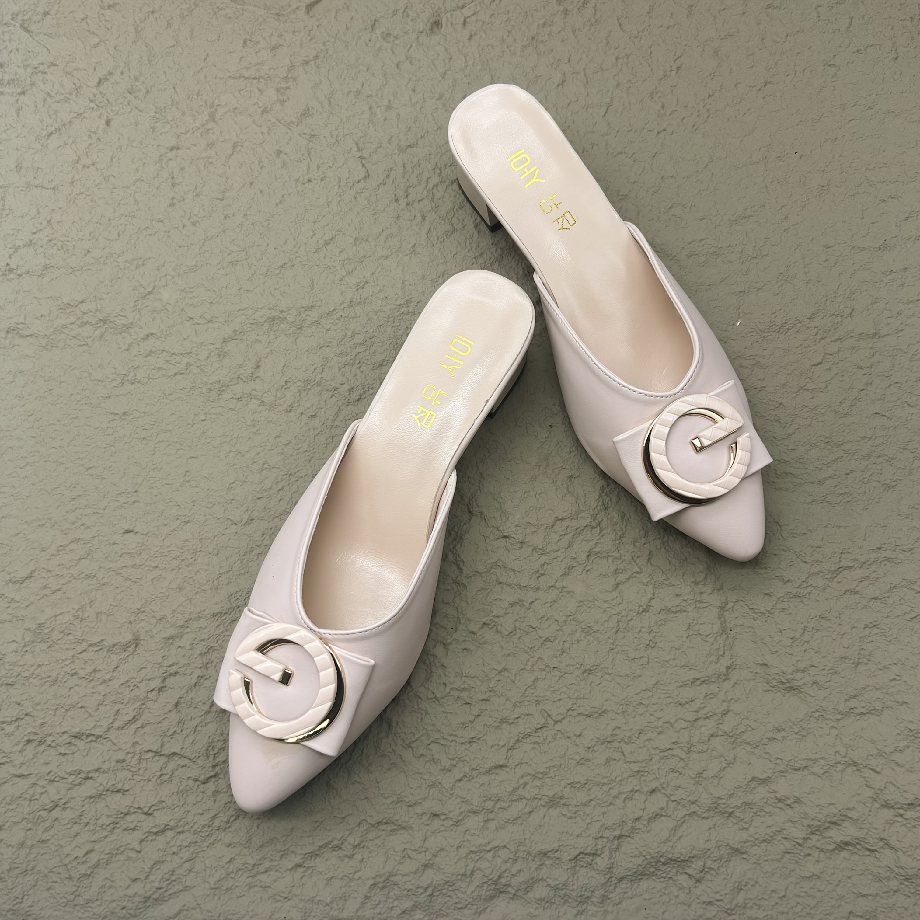 Women’s Beige Synthetic Mules with Bow Flat Slip-On Casual Shoes