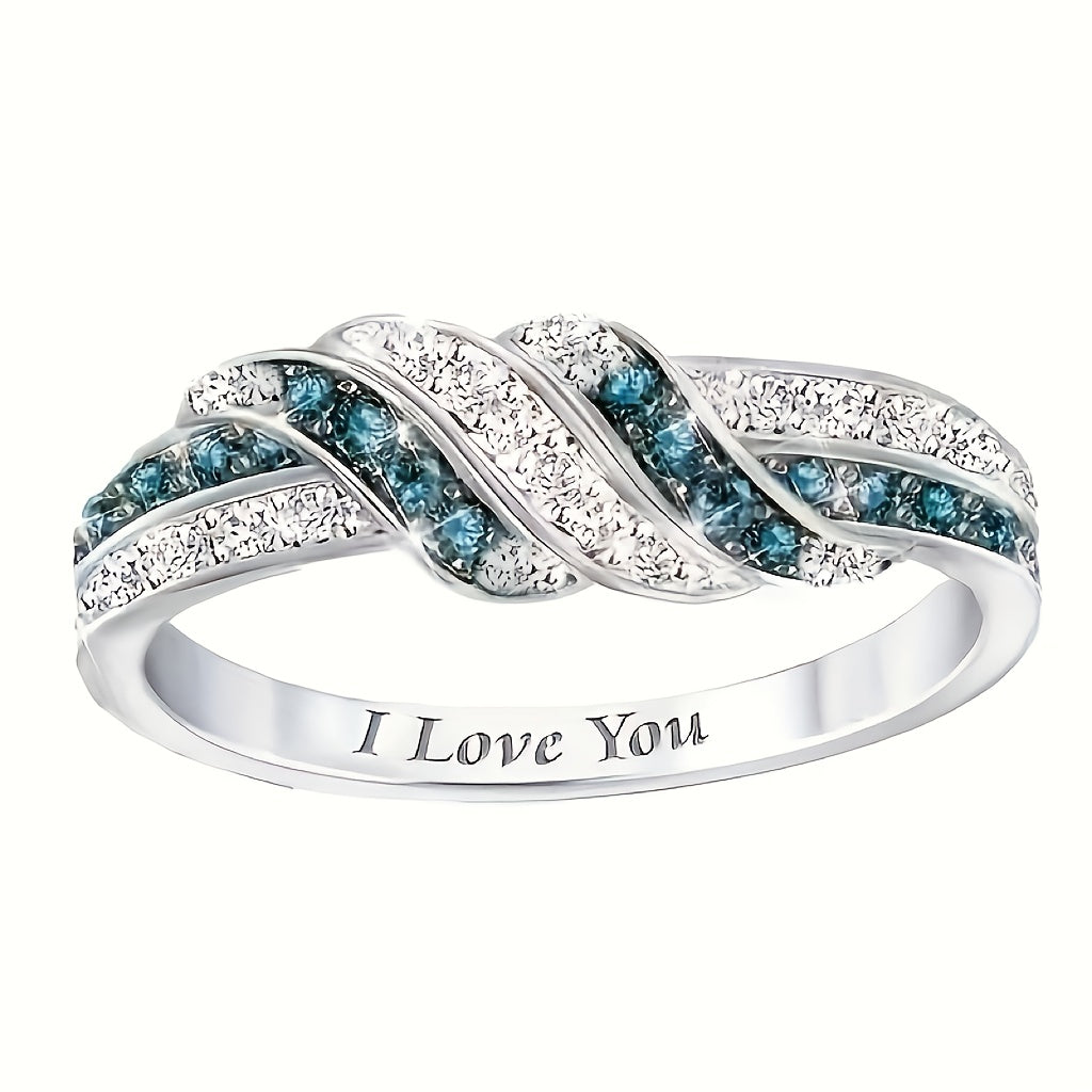 Women's Silver Ring with Cubic Zirconia Twisted Design for Weddings Engagements and Parties