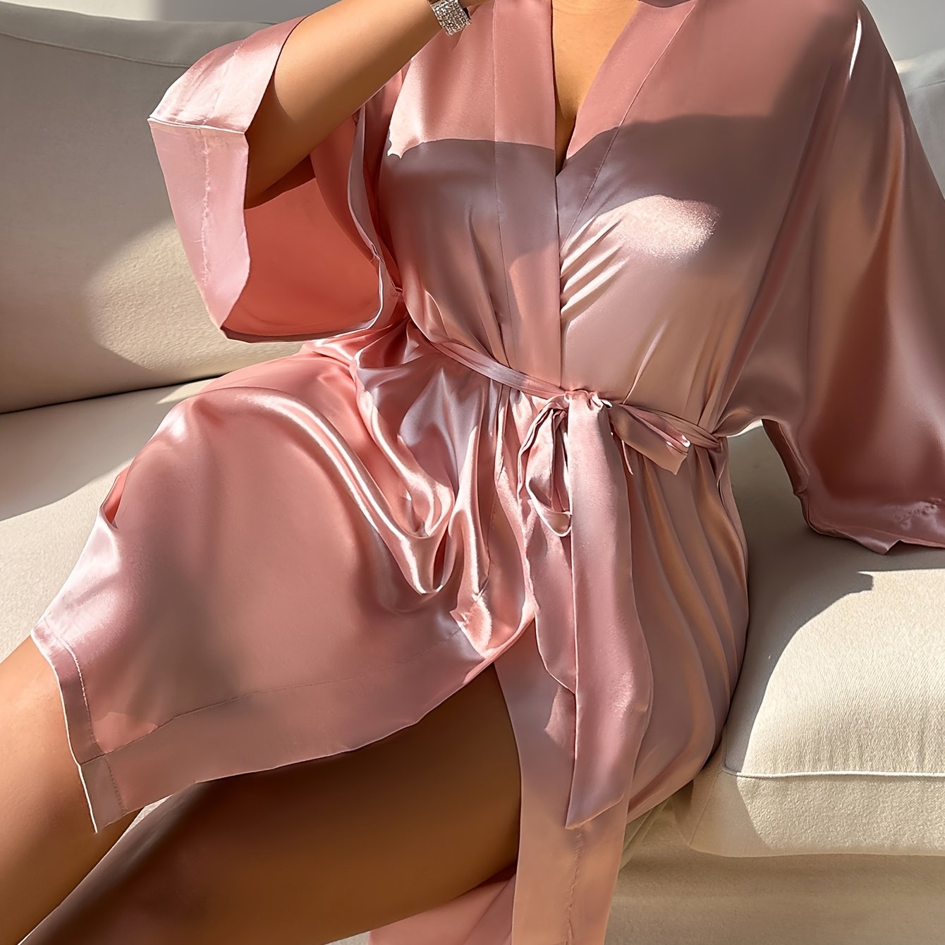 Women's Pink Valentine’s Day Robe Four-Season Comfortable Bathrobe Plus Size