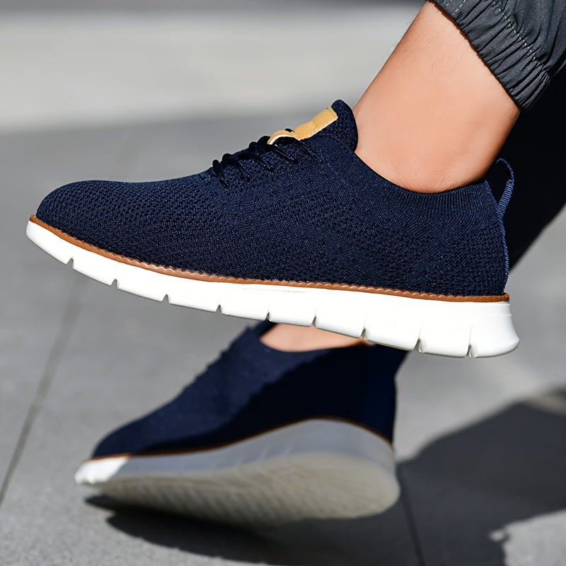 Men's Breathable Knit Business Casual Shoes Beige Brown Leather Upper EVA Sole Round Toe All-Season