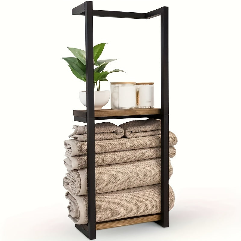 2-Tier Wall Mounted Towel Rack Wooden Bathroom Bedroom Organizer