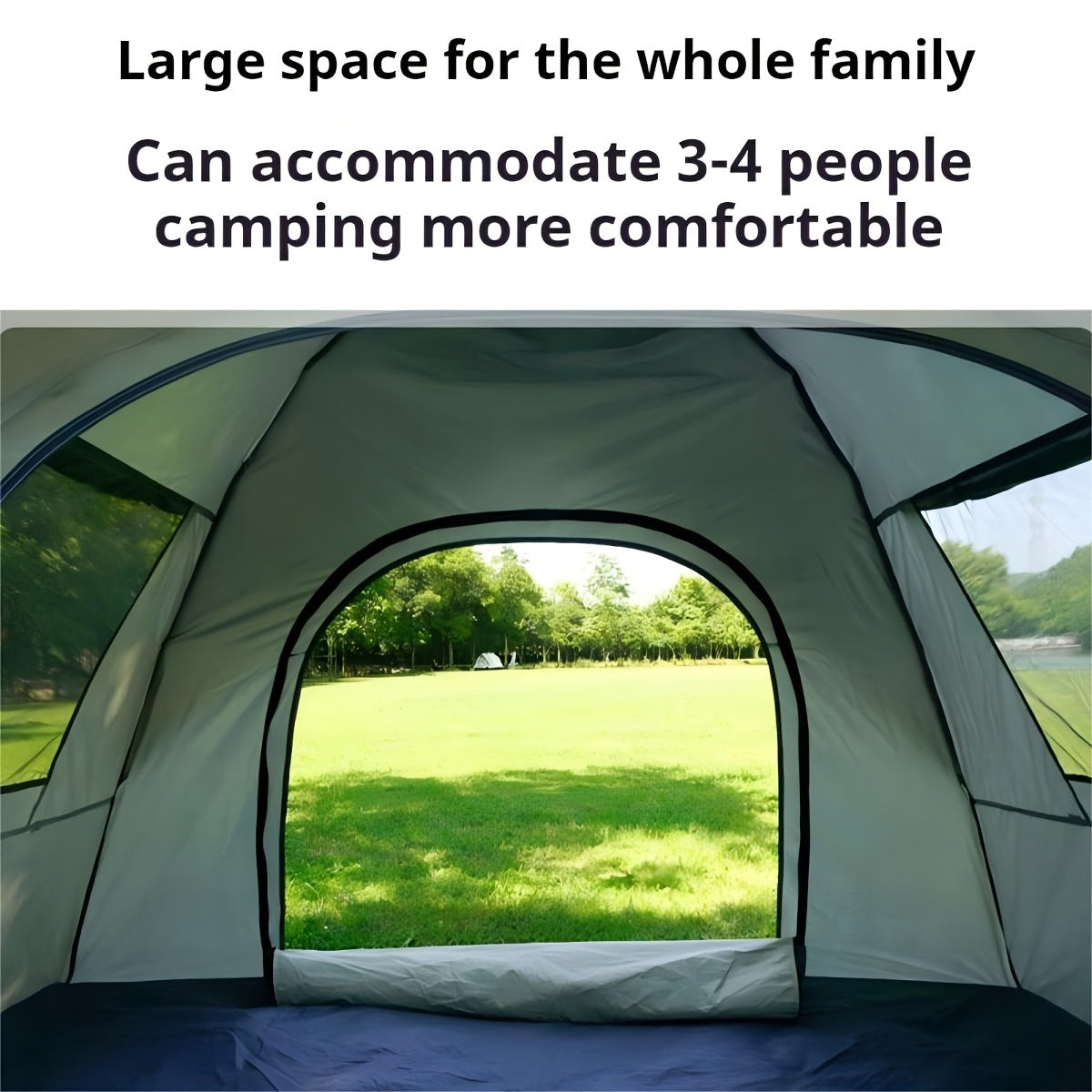Light Brown Square Camping Tent for 4 People Waterproof Oxford Cloth with Zipper and Glass Fiber Frame