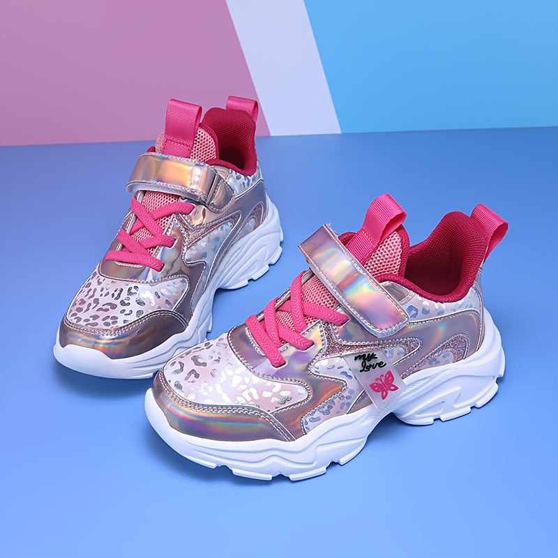 Girls' Casual Sports Shoes for Kids Lightweight Canvas Sneakers with Glitter and Cartoon Pattern